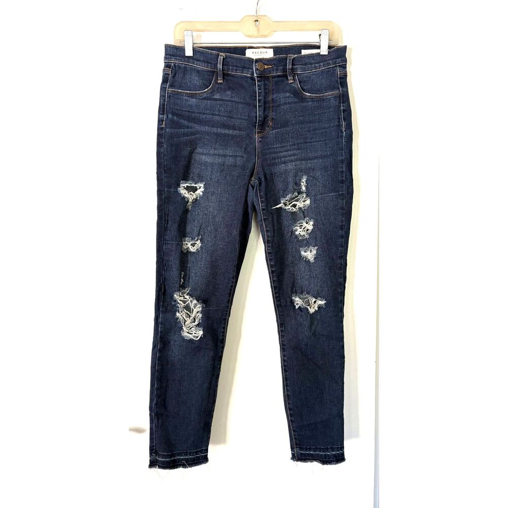 PacSun Dark Wash Distress Skinny Jeans 29 R High Rise Raw He Rip Ankle Jeggings